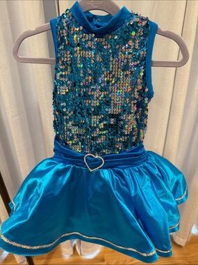 Sequin Bodice Blue Dance Costume with Heart Belt